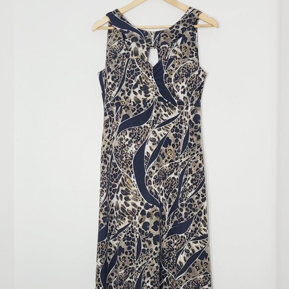 Bali Women's Black & Brown Leopard Print Sleeveless Round Neck Midi Dress Size 6 - Picture 3 of 12